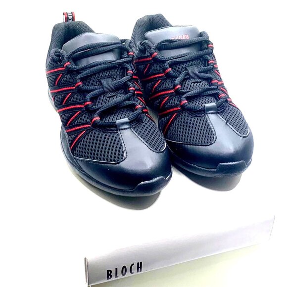 Bloch Split Sole Mesh Criss Cross Red Black Hip Hop Dance Sneakers Non Mark Comp - Picture 9 of 13